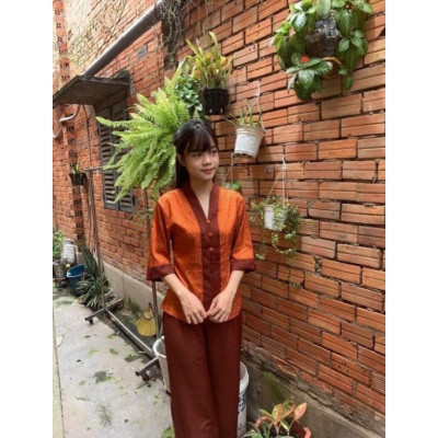 Đồ Lam Đi Chùa - áo lam - đồ phật tử - bộ bà lai vải gấm