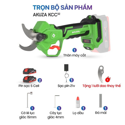 KÉO CẮT CÀNH PIN 21V ( XANH LÁ GALAXY ) AKUZA KCC32 - HÀNG CHÍNH HÃNG
