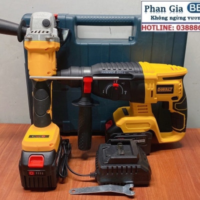 Bộ Combo Máy Khoan Bê Tông Và Máy Cắt Cầm Tay Dùng Pin 15 Cell 199V Lõi Đồng - Động Cơ Không Chổi Than - Bảo Hành 1 Năm