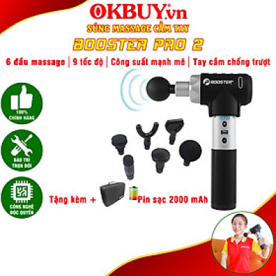 Súng massage cầm tay cao cấp Booster PRO 2 - 135W, 9 cấp độ, 6 đầu mát xa