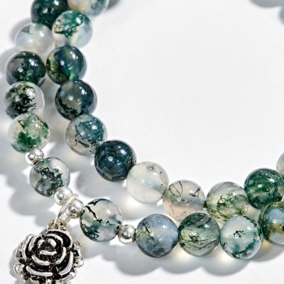 Vòng Tay 2 Line Băng Ngọc Thủy Tảo Phối Charm Bạc (7mm) Ngọc Quý Gemstones