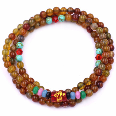 Vòng chuỗi 108 hạt mã não vân rạn charm lục tự chân ngôn - hạt 8 ly ( size lớn ), vòng chuỗi niệm Phật, vòng chuỗi đeo tay