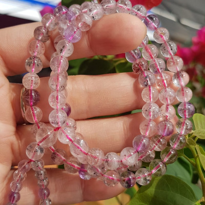 ️Vòng tay phong thủy đá super seven tự nhiên sịn đẹp kiểu quấn tay 3 vòng Màu tím trắng bóng đẹp sang Vòng chuỗi hạt 6mm nữ đeo rất là xinh đẹp ạ    