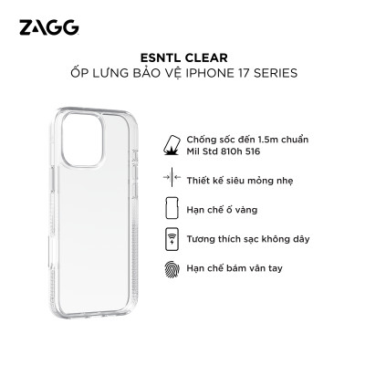 Ốp lưng trong suốt cho iphone 17 ZAGG ESNTL/ ESNTL Clear Snap sạc từ tính, chống sốc, chống ố vàng_ Hàng chính hãng