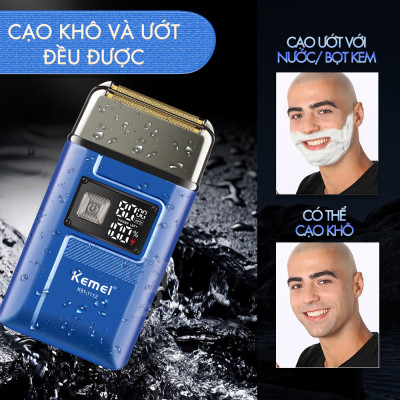 Máy cạo râu khô Kemei KM-1112 lưỡi kép điều chỉnh 2 mức tốc độ công suất mạnh có thể cạo đầu, fade trắng chân tóc - Hàng chính hãng