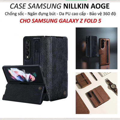 Bao da cho Samsung Galaxy Z Fold 5 có ngăn đựng S-Pen hiệu Nillkin (bảo vệ máy cực tốt, chất liệu da thật cao cấp, thiết kế thời trang cá tính) - Hàng chính hãng