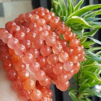 Vòng đeo tay nữ chuỗi mới đá mã não hồng cam bóng mượt đẹp size vòng hạt 10mm nam nữ mệnh hỏa mệnh thổ đeo ạ