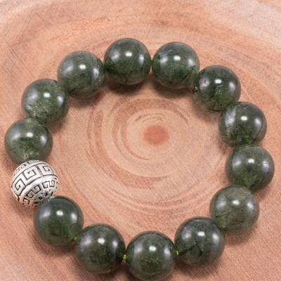 Vòng Tay Đá Thạch Anh Tóc Xanh Phối Charm Bạc (14mm) Ngọc Quý Gemstones