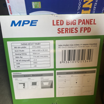 Đèn LED Panel 600x600 MPE 40W - Ánh sáng trắng