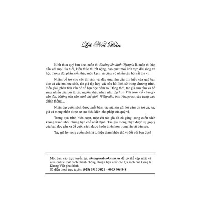 Sách - Chinh Phục Đỉnh Olympia Ngân Hàng Câu Hỏi Có Đáp Án Và Giải Thích Lịch Sử  - Khang Việt Book