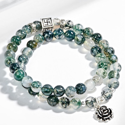 Vòng Tay 2 Line Băng Ngọc Thủy Tảo Phối Charm Bạc (7mm) Ngọc Quý Gemstones