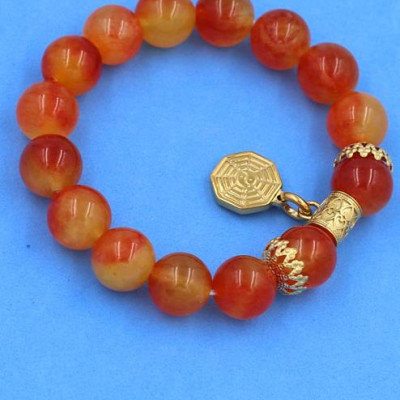 Vòng tay chuỗi Đá Ngọc Tủy size 12 ly - Vòng tay Bát Quái vàng phối charm - không đen, không bay màu