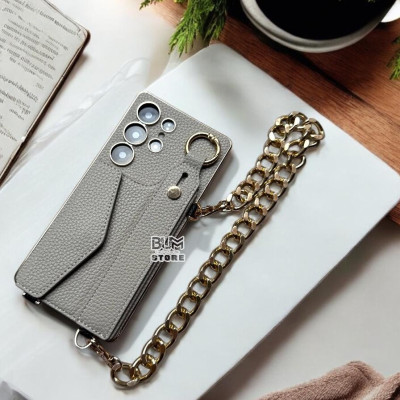 Ốp Lưng Cho Samsung S25 Ultra / S24 Ultra Ví Da Có Quai Xỏ Tay + Dây Đeo Dài - BUM STORE GALAXY CASE