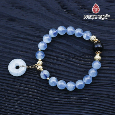 Vòng hải lam ngọc aquamarine phối đồng điếu charm bạc mạ vàng mệnh thủy, mộc - Ngọc Quý Gemstones
