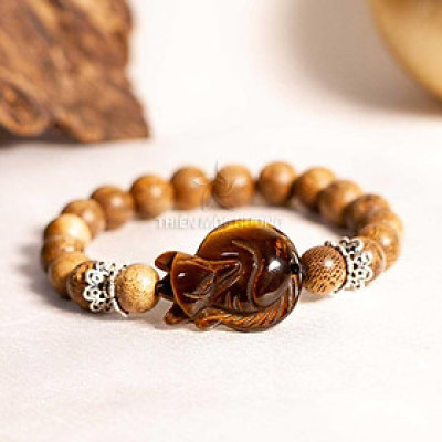 Vòng tay trầm hương tự nhiên Hồ Ly đá phong thủy - Thiên Mộc Hương - Trầm Tốc Lào - May mắn tình duyên - Hạnh phúc