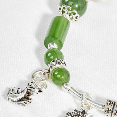 Vòng tay ngọc bích phối charm hồ ly bạc Ngọc Quý Gemstone