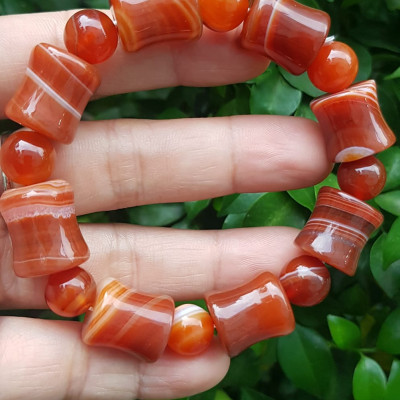 Vòng tay đá mã não đỏ kiểu Vòng hạt thống 14mm hạt tròn nhỏ Nam Nữ mệnh hoả mệnh thổ đeo ạ