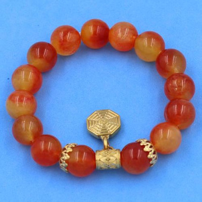 Vòng tay chuỗi Đá Ngọc Tủy size 12 ly - Vòng tay Bát Quái vàng phối charm - không đen, không bay màu