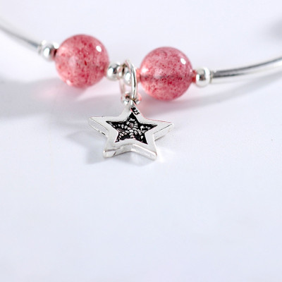 Vòng đôi đá thạch anh dâu phối charm trăng sao mệnh hỏa, thổ - Ngọc Quý Gemstones