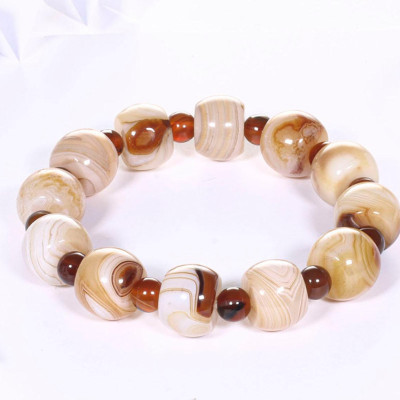 Vòng tay đá mã não (Agate) vàng viên hình trống 13x10mm mệnh thủy, kim - Ngọc Quý Gemstones