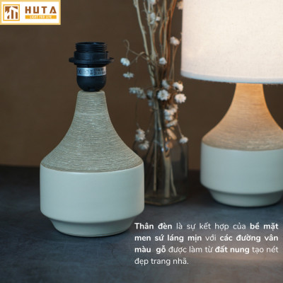 Đèn Ngủ Để Bàn Gốm Sứ Cao Cấp HUTA S14 Vân Màu Gỗ Độc Đáo Sang Trọng, Decor Trang Trí Phòng Ngủ, Khách Sạn, Đọc Sách Đầu Giường, Điều Chỉnh Độ Sáng, Ánh Sáng Vàng