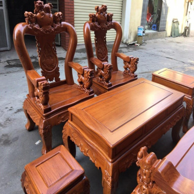 Bộ bàn ghế Tam Sư Nghê Ba Đầu gỗ Gõ Đỏ