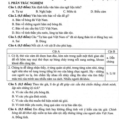 Đề Kiểm Tra Ngữ Văn 8 - 15 Phút - Giữa Kì - Cuối Kì (Dùng Chung Cho Các Bộ SGK Hiện Hành) _HA