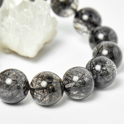 Vòng nam thạch anh tóc đen hạt 15mm mệnh thủy, mộc - Ngọc Quý Gemstones