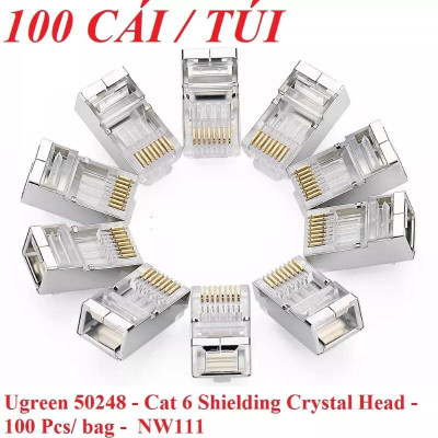 Ugreen UG50248NW111TK 100pcs Đầu bấm mạng RJ45 chuẩn Cat6 + Cat6e bọc inox chống nhiễu - HÀNG CHÍNH HÃNG