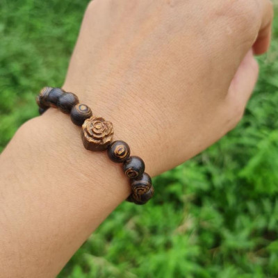 Vòng Tay Trầm Hương Sánh Chìm Nước Mix Charm Hoa Sen - Vòng Trầm Hương Phong Thủy - Size 7 8 10mm