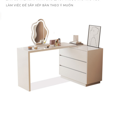 Bàn trang điểm đẹp xoay thông minh có tủ 3 ngăn kéo gỗ mdf phủ melamin chống xước thương hiệu IGA - GP325