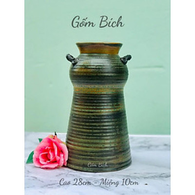 Bình Hoa Lọ Hoa Dáng Búp Bê Có Tai Men Mộc - Gốm Sứ Bát Tràng