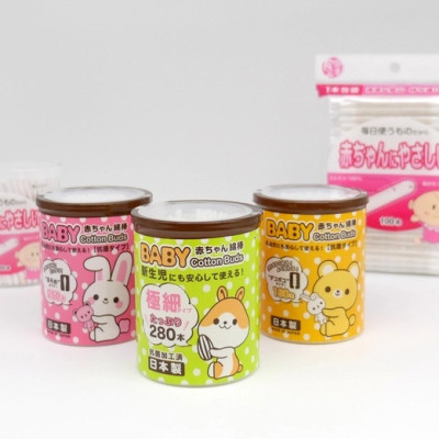 Combo 02 Hộp tăm bông ngoáy tai in hoạt hình ngộ nghĩnh cho bé Sanyo - Made in Japan