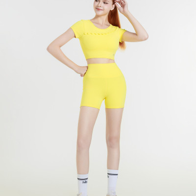  Áo croptop tay ngắn tập Yoga Gym Hibi Sports CR841 Kiểu phối cắt sò may chéo, kèm mút ngực, chất vải cao cấp