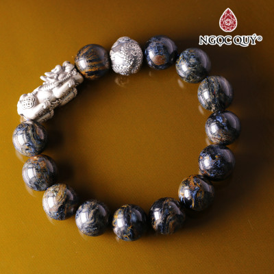 Vòng tay đá giông bão mix charm bạc tỳ hưu tài lộc mệnh thủy, mộc - Ngọc Qúy Gemstones