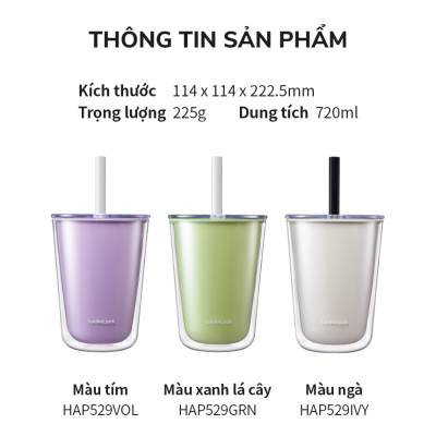 Ly nhựa 2 lớp LocknLock Bubble Tea Cold Cup màu ngà HAP529IVY 720ml, Hàng chính hãng, kèm ống hút trân châu - JoyMall