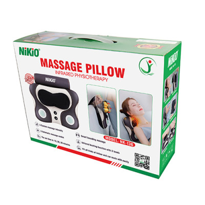 Máy (Gối) Massage Đấm Bóp Cổ Vai Gáy Nikio NK-136AC - Con Lăn 3D Xoa Bóp Chuyên Sâu Kết Hợp Hồng Ngoại Trị Liệu Đau Mỏi Cổ, Hỗ Trợ Mát Xa Lưng