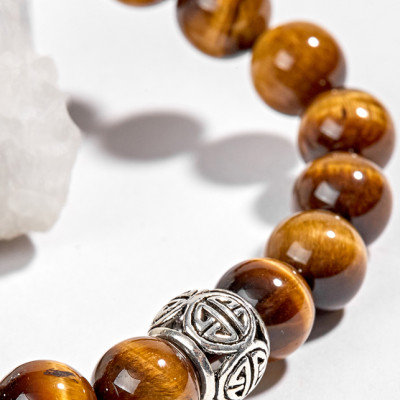 Vòng thạch anh mắt hổ vàng nâu phối charm bạc (8mm) Ngọc Quý Gemstones