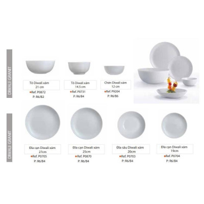 Bộ 6 bát (chén) cơm thủy tinh Luminarc Diwali Granit 12cm, dùng lò vi sóng, máy rửa bát - P9204*6 | Hàng chính hãng