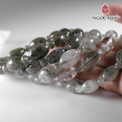 Vòng tay đá thạch anh tóc xanh 10x14mm mệnh hỏa, mộc - Ngọc Quý Gemstones