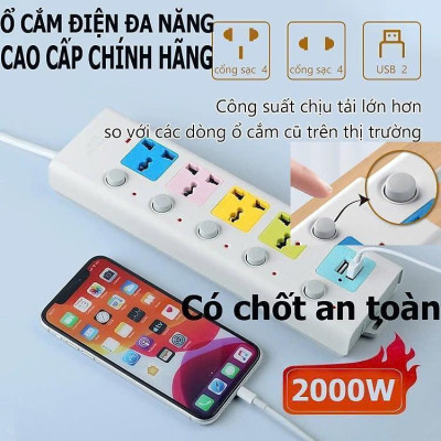 Ổ Điện Thái Lan Đa Năng 4 Ổ Cắm Và 2 Cổng Usb Sạc Dây Dài 1M5 Tiện Dụng