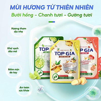 nước rửa chén TOPGIA thiên nhiên,túi 2L an toàn và hiệu quả cho cả gia đình.