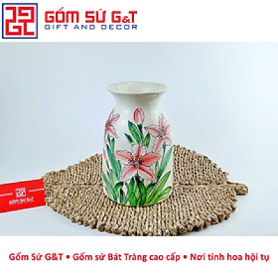 Lọ hoa dáng phích miệng loe vẽ hoa loa kèn Gốm Sứ G&T