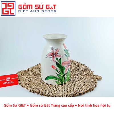 Lọ hoa dáng phích miệng loe vẽ hoa loa kèn Gốm Sứ G&T