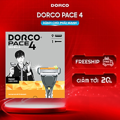DORCO PACE 4 - Dao Cạo Râu Hàn Quốc 4 Lưỡi - Hộp Làm Quà Tặng Gồm 1 Cán và 9 Đầu Cạo