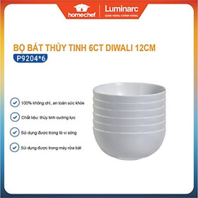 Bộ 6 bát (chén) cơm thủy tinh Luminarc Diwali Granit 12cm, dùng lò vi sóng, máy rửa bát - P9204*6 | Hàng chính hãng