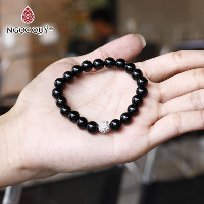 Vòng tay đá obsidian phối charm hợp kim đính đá mệnh thủy, mộc - Ngọc Quý Gemstones