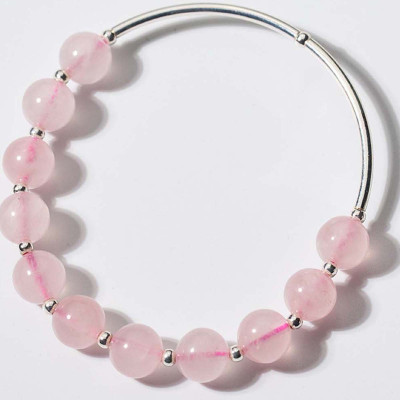 Vòng tay đá thạch anh hồng phối 2 ống bạc mệnh hỏa, thổ - Ngọc Quý Gemstones