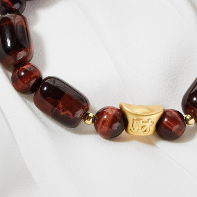 Vòng đá mắt hổ nâu đỏ phối thỏi vàng bạc mạ vàng 24K Ngọc Quý Gemstones