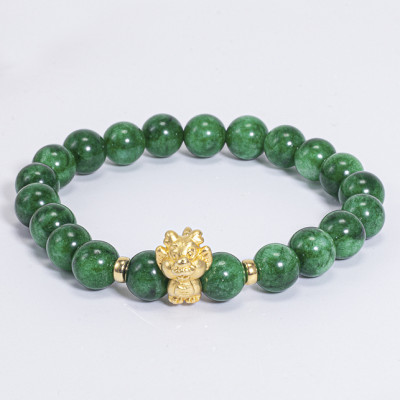 Vòng Tay Phong Thủy Nữ Đá Cẩm Thạch Sơn Thủy Phối Charm Tuổi Thìn Bạc Mạ Vàng 24K (8mm) Mệnh Mộc, Hỏa Ngọc Quý Gemstones